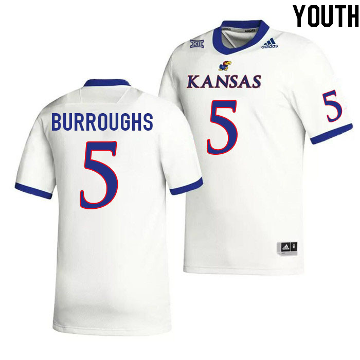 Youth #5 O.J. Burroughs Kansas Jayhawks College Football Jerseys Stitched Sale-White - Click Image to Close